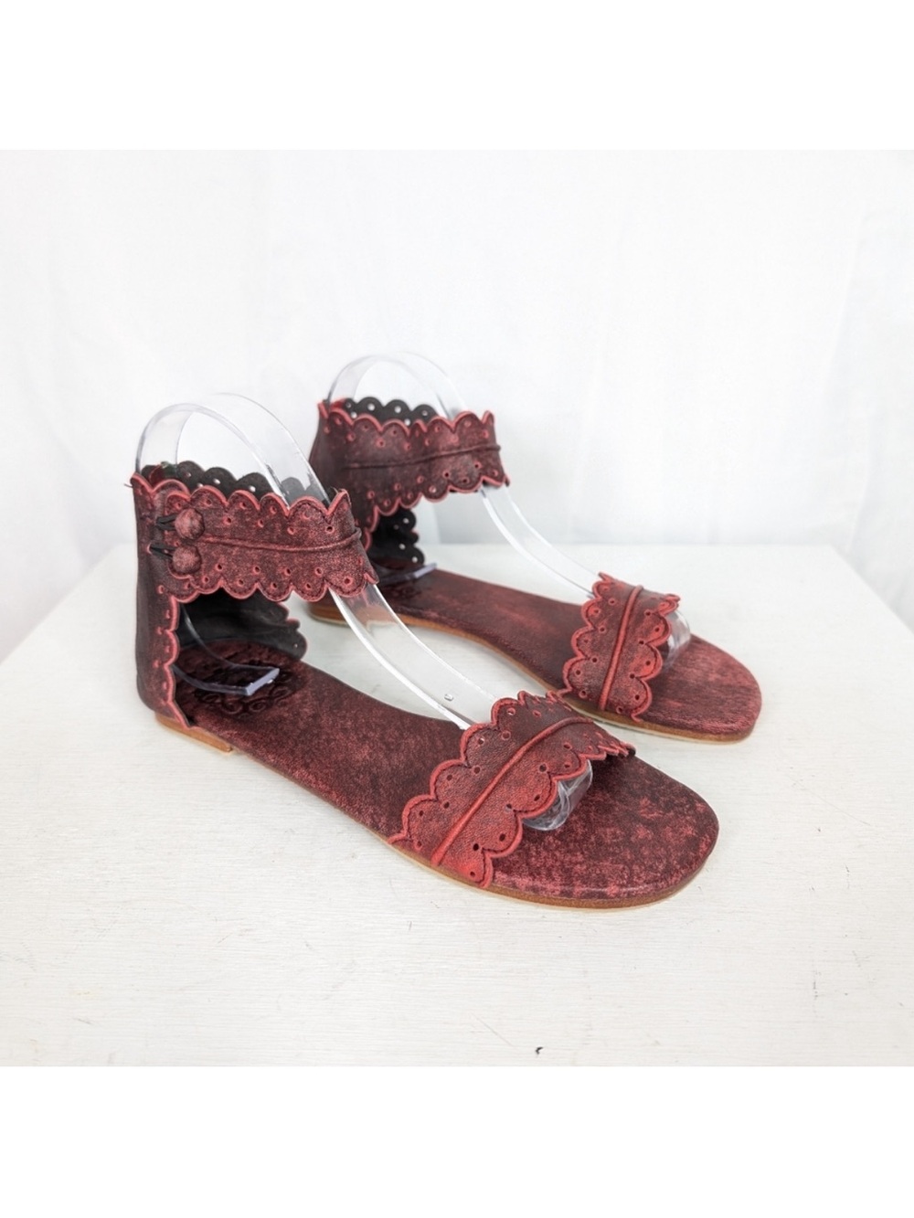 Bali Elf Midsummer Scalloped Burgundy Red Sandals - Size 7.5
